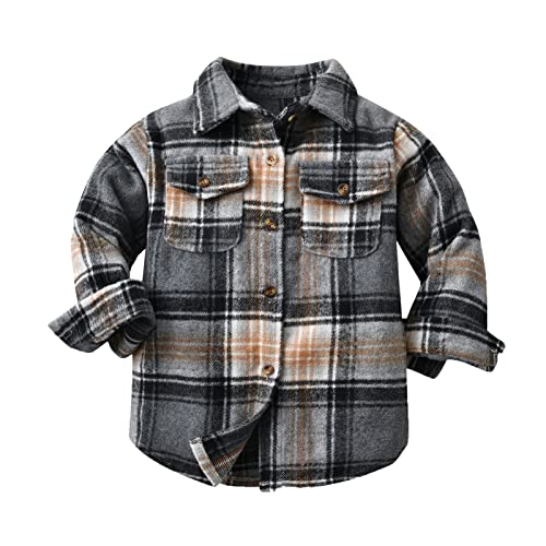 Toddler Baby Boys Long Sleeve Plaid Shirt Jacket Lapel Button Down Western Shirt Coat Classic Fall&Winter Top