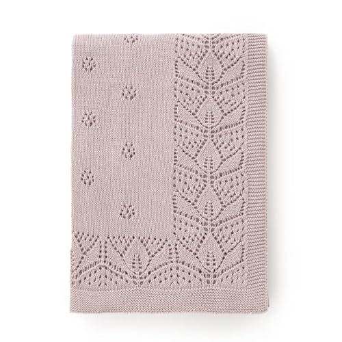 Image of LAWKUL Cellular Blanket Baby 100% Cotton Soft Newborn Babe Knit Blankets Classic Florals for Boy Girls Lavender 100x80cm
