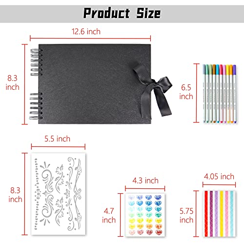 Bemece Scrapbook Album, 12.6X8.3 Inch 80 Pages Extra Large Photo Album Scrapbook Craft Paper,Thick Diy Handmade Album Scrapbook For Anniversary, Wedding, Travelling(Black-Card) #TOP3