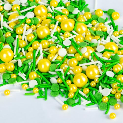 Image of Edible Green Yellow White Sprinkles,Confetti Pearls Jimmies Sugar Sprinkle