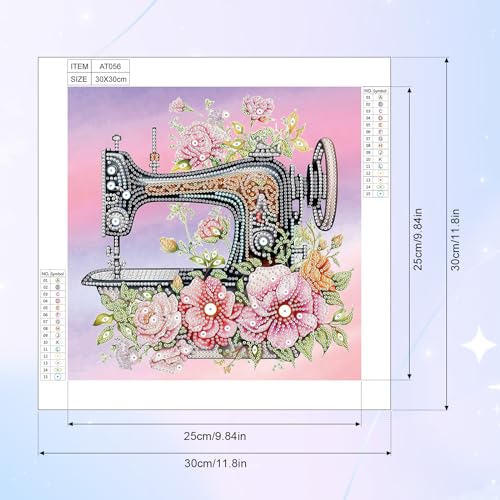 Image of Diamond Art Painting Kits for Adults, 5D Special Shape Diamond Art Kits for Beginners, Crystal Rhinestones Diamond Art Painting for Home Wall Decoration Gift 12x12inch, Old Flower Sewing Machine