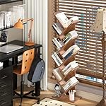 10 Tier Tree Book Shelf, Floor Standing Wood Bookshelf for Narrow Space, Storage Organizer Bookshelves for Books/CDs/Magazine, Bookcase with Shelves for Home Office, Living Room - Brown - Image 2
