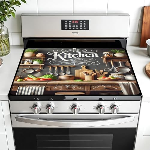 Image of Multi-Design Stove Top Cover for Glass /Electric Stoves - 3-in-1 Heat-Resistant Protector Mat, Non-Slip Drying Rack 28 inchx20 inch (Cookware, 28 inch L x 20 inch W)