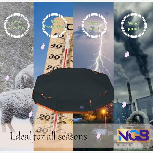 Image of NGB Octagon Sandboxes Cover,with 4 Windproof Hooks 4 Reflective Handles and Elastic Pull Cord ，600D Oxford Garden Canopy Sandpit Pool Protection Cover Dustproof and Waterproof (Black,86x79x9inch)