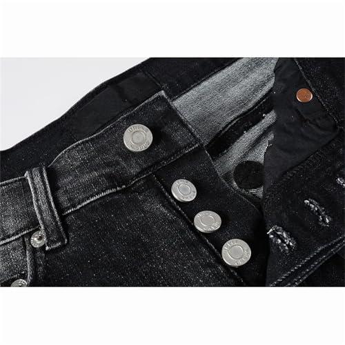 Mnjyihy Men's Straight Leg Denim Pants High Street Ripped Holes Stretch Skinny Button Fly Ripped Jeans Pants2