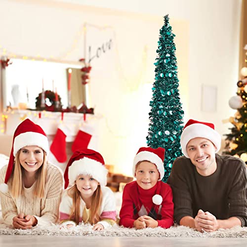 5Ft Pop Up Valentines Day Tree Artificial Christmas Tree,Pencil Tinsel Trees For Home Decorations Indoor Holiday Party Wokeise(Green&Blue) #TOP3