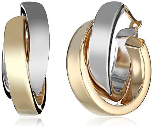 Amazon Essentials 14k White and Yellow Gold Two-Tone Polished Crossover Hoop Earrings, (previously Amazon Collection)