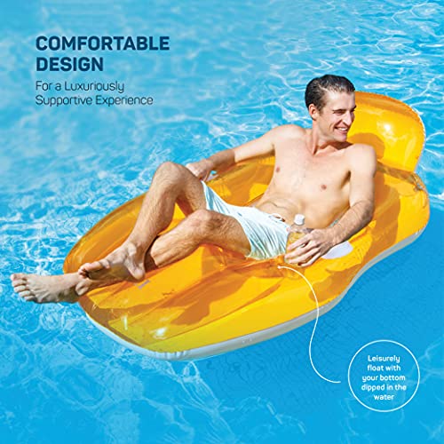 Pool Floats, Inflatable Pool Lounger, With Headrest, Handles, And Cup Holder - Pool Floats Adult, Comes In 2 Fun Colors (Color May Vary, Yellow/Orange) (64" X 41") Relaxing Floats For Swimming Pool. #TOP1
