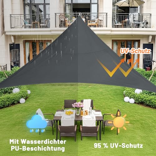 LOVE STORY Sonnensegel Dreieckig 3x3x3m Wasserdicht Segeltuch Sonnenschutz Windschutz PES mit 95% UV-Schutz für Balkon, Garten, Terrasse (Anthrazit)
