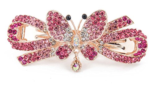 Yeshan Vintage Jewelry Rhinestone and Crystal beaded Butterfly Design Hair Barrette Clip for Beauty Tool,Pink
