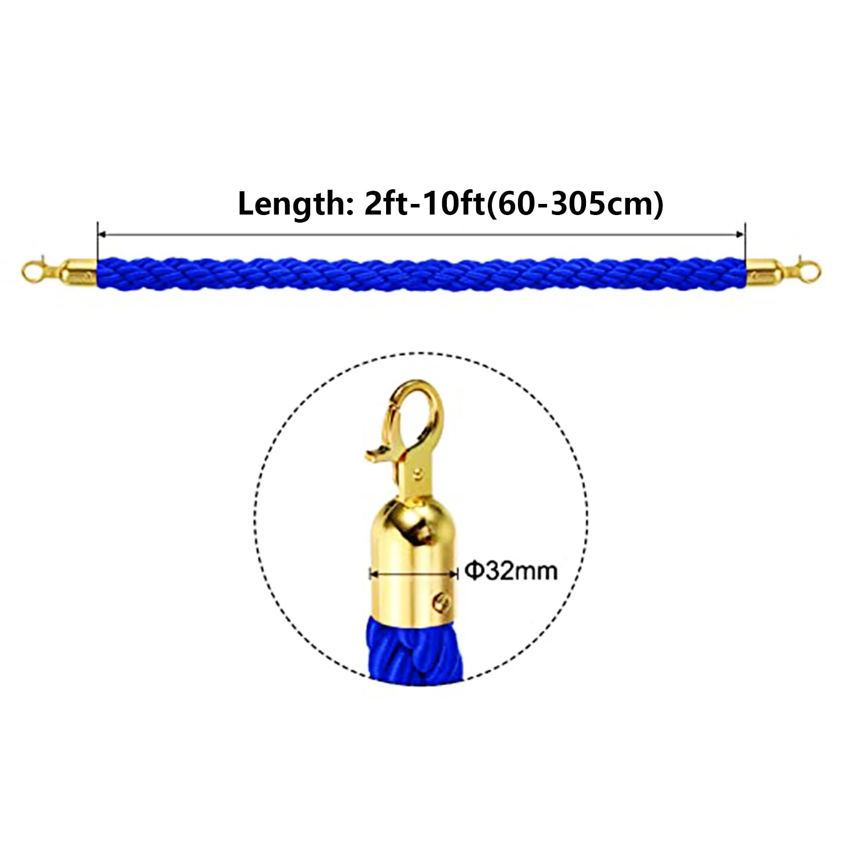 Lot de 2 Cordes de contrôle de Foule, Corde de Poteau de 1,8 m avec mousquetons polis, Corde torsadée pour barrière de File d'attente, idéale pour Les cinémas, Les inaugurations, Les hôtels