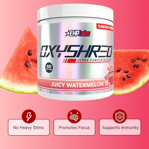 Image of EHP LABS OxyShred Pre Workout Powder - Preworkout Powder with L Glutamine & Acetyl L Carnitine, Energy Boost Drink - Juicy Watermelon, 60 Servings
