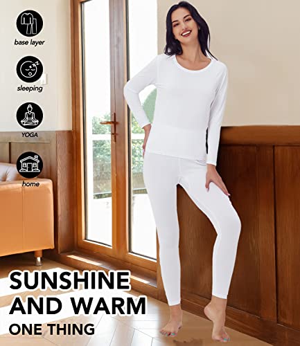 Jzcreater Women Thermal Underwear Set, Winter Base Top & Bottom Layer, Soft, Flexible Women Long John Pajama Set For Cold Weather (Large, White) #TOP5