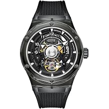 ACHARD BONEST Gatti Men Automatic Watch 45mm Mechanical Wristwatch Crystal Case Sapphire Luminous Fluororubber Strap Skeleton Dial Black