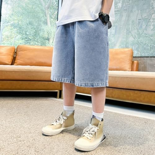 Teen Boys Oversized Jean Shorts High Waist Wide Leg Loose Bermuda Jorts Teen Summer Knee Length (Blue, 11-12 Years)