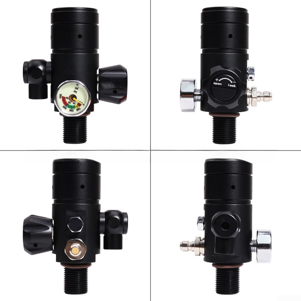 Válvula reductora de presión del cilindro de buceo M18x1.5 Rosca Regulador giratorio de 360 grados para buceo para botella de pony Tanque auxiliar 5000 PSI con manguera opcional (FMJ033)