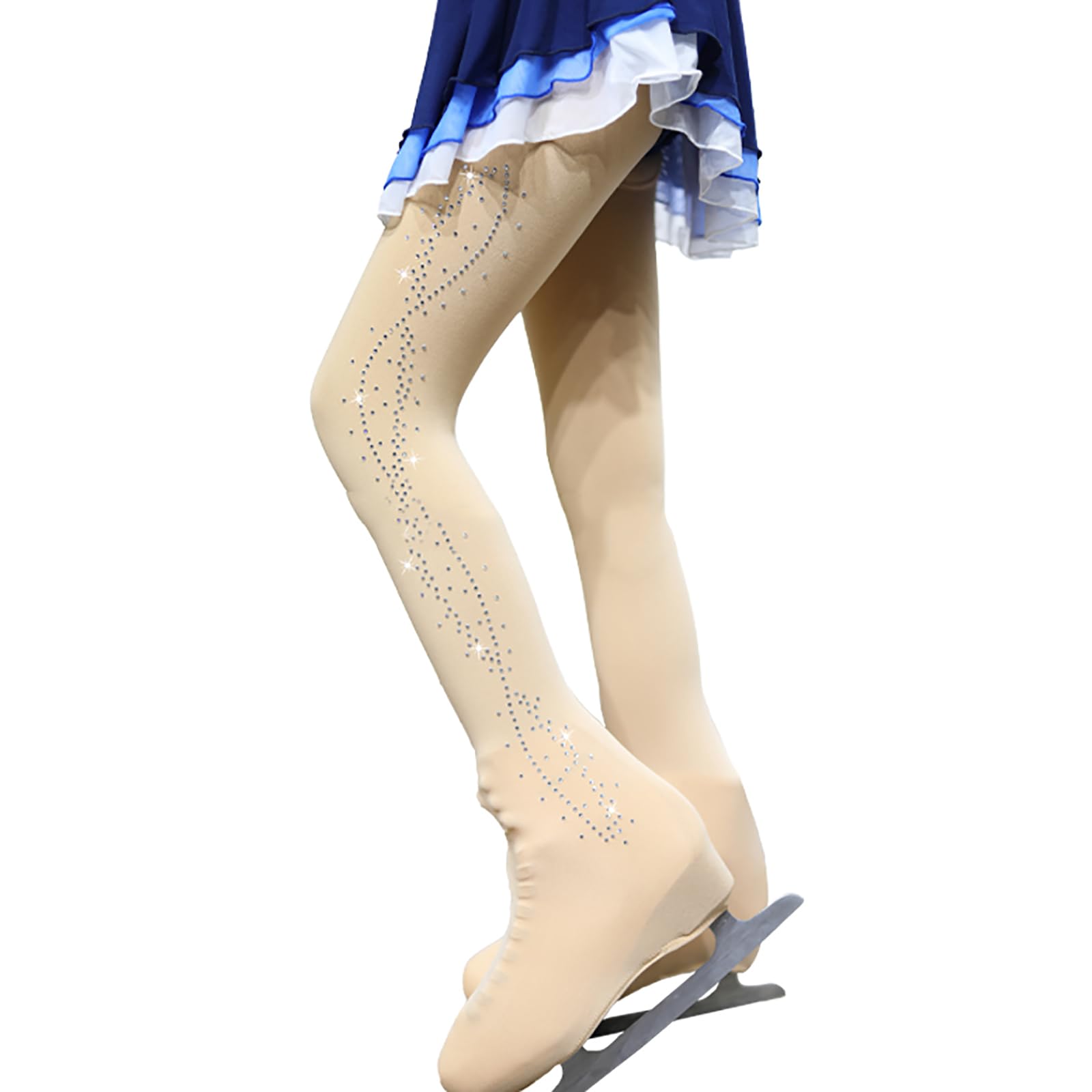 Collant Bambina Pattinaggio Artistico Ginnastica Artistica Skating Calze per Sport Pantaloni da Pattinaggio sul Ghiaccio(Size:S,Color:Pelle)