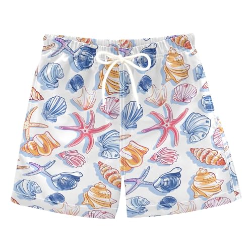 ALAZA Seashell Starfish on White Boys Quick Dry Beach Board Shorts Kids Swim Trunks Bathing Suit Swimsuit 4T