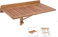 LOLAhome Mesa de Pared Plegable Abatible de 45x47x80 cm | Madera Acacia Maciza Natural Marrón | para Interior o Exterior Balcón, Terraza o Jardín - Colección Nina