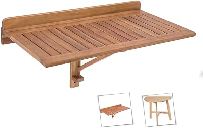 LOLAhome Mesa de Pared Plegable Abatible de 45x47x80 cm | Madera Acacia Maciza Natural Marrón | para Interior o Exterior Balcón, Terraza o Jardín - Colección Nina