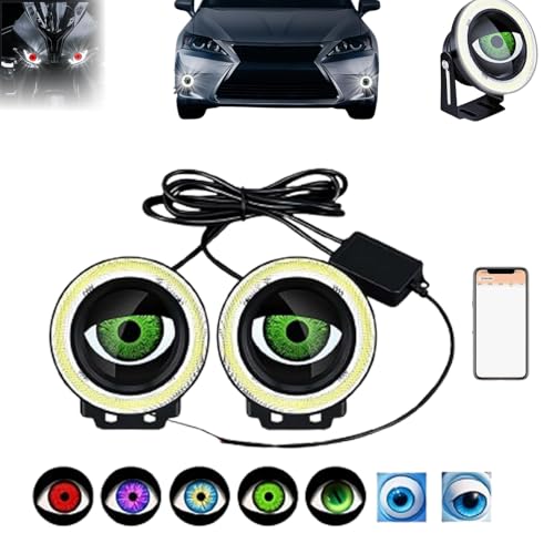 Demon Eye Headlights for Cars and Motorcycles, 2Pcs Dynamic Devil Eye Car Headlights, APP Control, 82 Modes, Cool Vehicle Accessories, for Car, Motorcycle Headlight