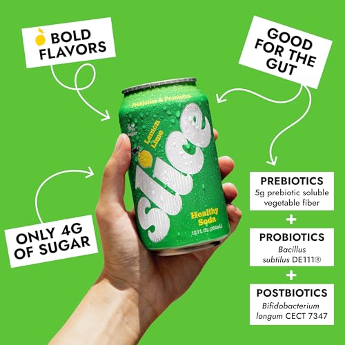 Image of Slice Healthy Soda, Lemon Lime, Prebiotic & Probiotic Soda Pop, 5g Fiber, 35 calories, 12 fl oz 12 Pack