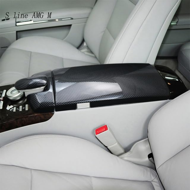 Car interior - For Mercedess Benzs S Class W221 2008-2012 Car Styling Stowing Tidying Armrest Box Panel Cover Interior Stickers Trim Accessories (Carbon Fiber Color)