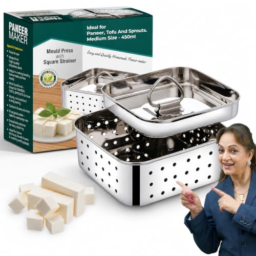 Image of Oil Storage Can Strainer-Container-Bacon Grease Keeper - Stainless Steel - 5 Cups (Paneer Maker)