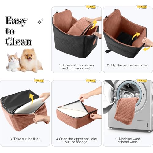 INDYBUD Hunde Autositz für kleine bis mittlere Hunde,Waschbarer hundesitz Auto mit Aufbewahrungstaschen, verdickter Hundeautositz Sitzerhöhung Hundebett Auto für Vordersitz (Schwarz Braun, Mittel)