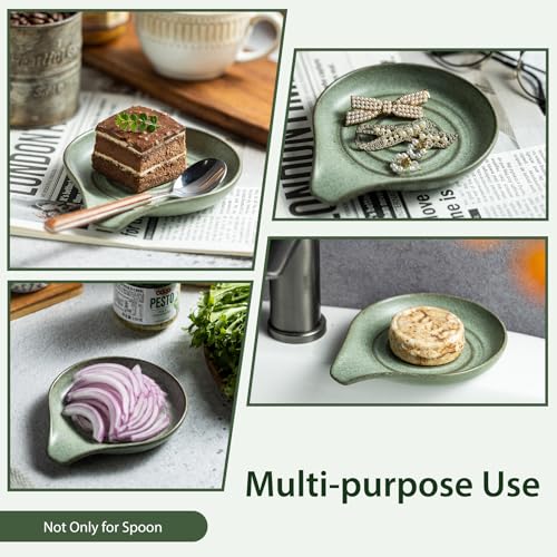 Image of LAUCHUH Spoon Rest, 5-Inch Ceramic Spoon Holder, Heavy Duty Heat Resistant Ladle Holder for Stove Top, Decorative Kitchen Decor, Dishwasher Safe, Sage Green