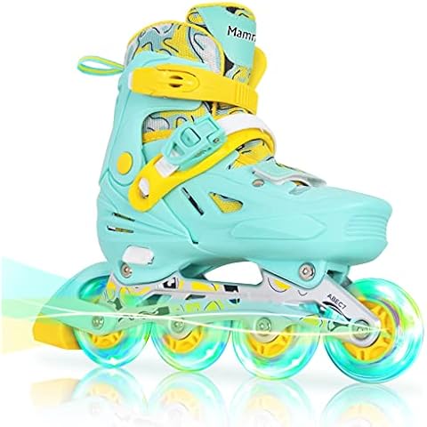 Inline Skates for Girls and Boys, Adjustable Speed Skates Blades with Full Light Up Wheels for Kids Youth Teal Age 8-10 Size 1 2 3 4 Cover
