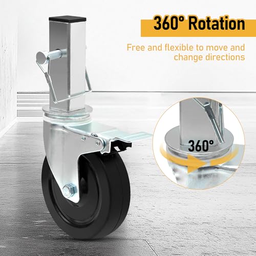 RDUIGT 5 Inch Scaffolding Wheels Set of 4 Scaffold Wheels with Locking Brakes Square Stem Rolling Scaffolding Caster 440LBS Capacity Per Wheel