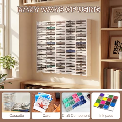 BrightRow 100 Slot Cassette Tape Storage Rack, Wall Mountable Mixtape Display Holder Organizer for Blank or Recorded Tapes, Desktop Stackable Media Shelf for Cassettes Collection