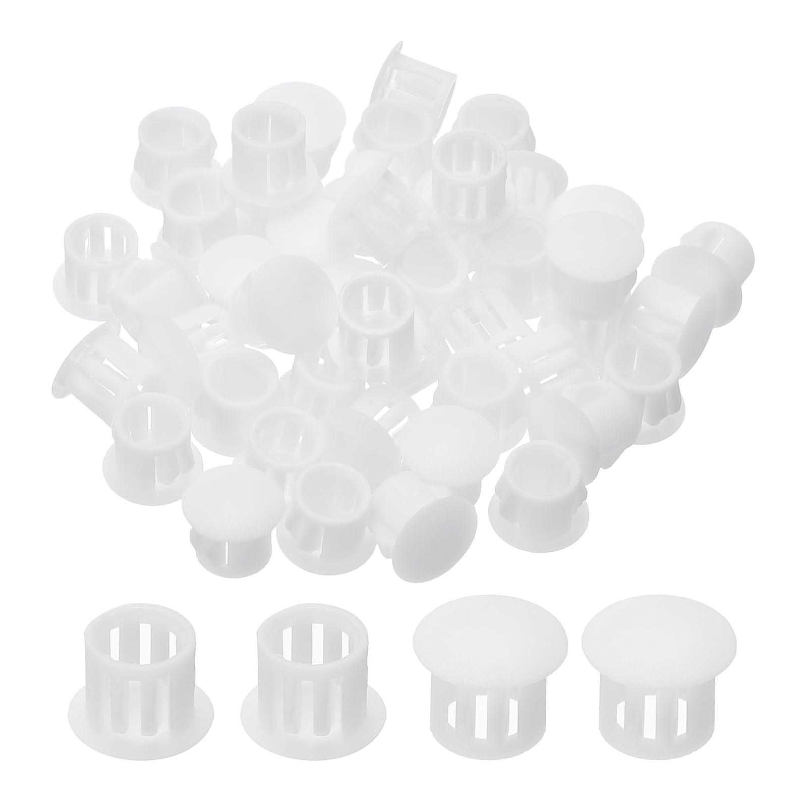 PATIKIL Plastic Screws Hole Plugs, 99 Pcs 2/5"(10mm) Round Plastic Hole Caps Snap Desk Grommet Buckle Knockout Locking Covers Furniture Insert End Cap for Kitchen Cabinet, White