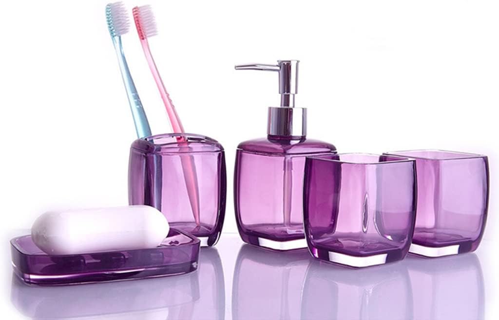 Bathroom Black Simple Bathroom Four-Piece Toothbrush Holder Lotion Bottle Soap Box Bathroom Wash Set(D)