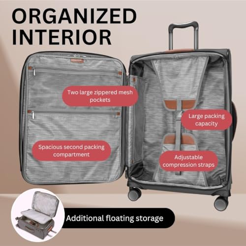 Ricardo Beverly Hills Montecito 2.0 Softside Expandable Luggage with Dual Spinning Wheels, Water-Resistant Polyester, Comfort Grip for Easy Packing and Moving, Men and Women, Grey, Check-In 26 Inch - Thumbnail 3