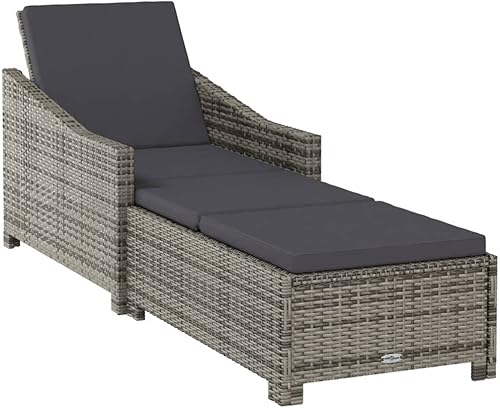 Miniatura 3 de Tumbona con cojín gris oscuro de poliéster de ratán gris, tumbona, silla de descanso, tumbona de patio, para playa, piscina y patio