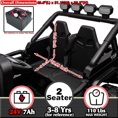 sopbost Kids 24V Ride On Toys for Boys Girls 2 Seater 4x4 Electric Vehicles Battery Powered 4 Wheels Side by Side Truck Car with Remote Control, 4x75W Motors, EVA Rubber Tires, Black