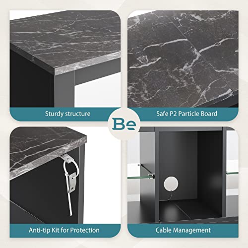 Bestier Tv Stand Black Marble Led Entertainment Center For 55+ Inch Tv Gaming Tv Stand Adjustable Glass Shelves 22 Dynamic Rgb Modes Tv Cabinet For Game Console Ps4 #TOP2