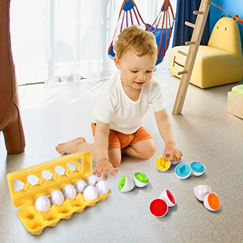 TomatoFish Color Shape Matching Egg Set - Preschool STEM Toys - Educational Color & Shape/Number Recognition Skills Learning Toys - Sorting Puzzle for Toddlers Boys Girls - Easter Match Eggs (Shape)