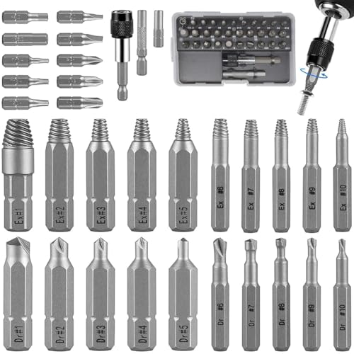 Image of Serplex 33PCS Damaged Screw Extractor Set Stripped Screw Extractor Set for Broken Bolt, Screw Extractor Remover Tool with Socket Extension Drill Bits Tools Set, Easily Remove Stripped Screws