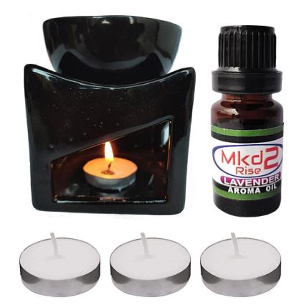 Mkd2 Rise Ceramic Aroma Oil Burner Gift Set with 10 ml Lavender Oil and