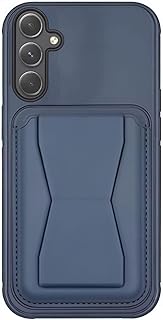 جراب حماية خلفي جلد مقاوم للصدمات بحامل صغير من الجلد الصناعي لمظهر أنيق وقبضة مريحة متوافق مع موبايل سامسونج A26/A17 (لون أزرق)