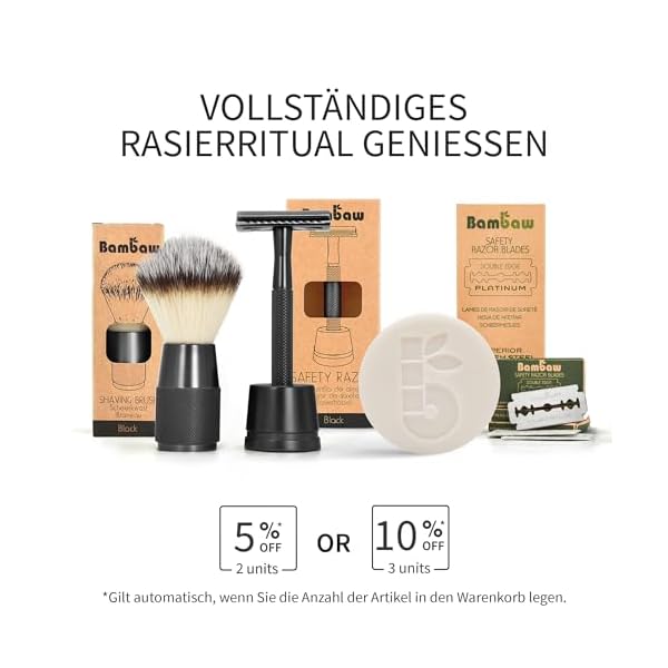 Bambaw Rasierhobel Herren | Rasierhobel Metall | Sicherheitsrasierer Herren | Hobel Rasierer Ohne Plastick | Eco Rasierer Metall | Zero Waste Safety Razor | Rasierhobel Schwarz – Bild 7