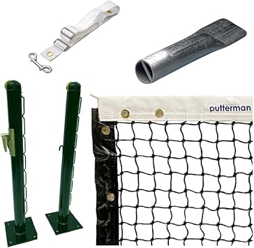 Putterman Pickleball & Junior Tennis Posts Surface Mount Kit 2-7/8" OD, Round, Internal Wind, Green - Optional Pipe Anchor