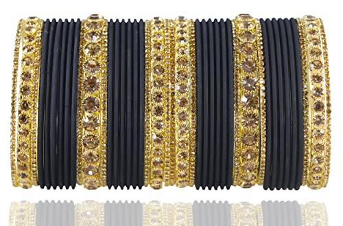 Image of NMII Non-Precious Metal Base Metal and Studded Zircon Gemstone and Matte Finish Worked Bangle set for Women /Girls