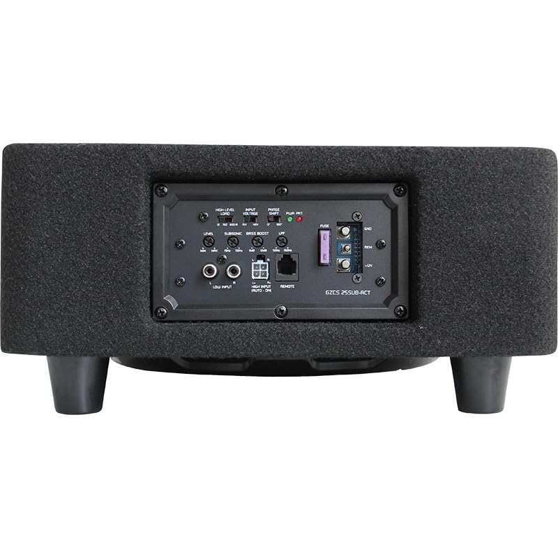 Ground Zero GZCS 25SUB-ACT Aktiv-Gehäusesubwoofer, 25 cm, 320/430 Watt, 50-150 Hz, 9-16 Volt, Downfire, Holz