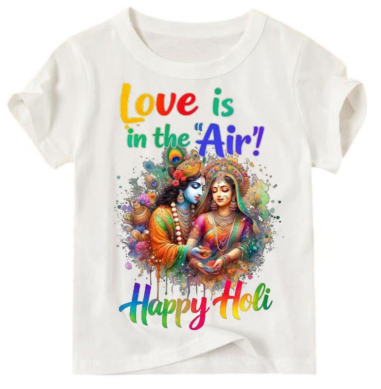 Happy Holi Radha Krishna Printed Poly Cotton T-Shirt | Happy Holi Special Festival Wear for Boys & Girls | Baby | Infants and Kids-picture-10