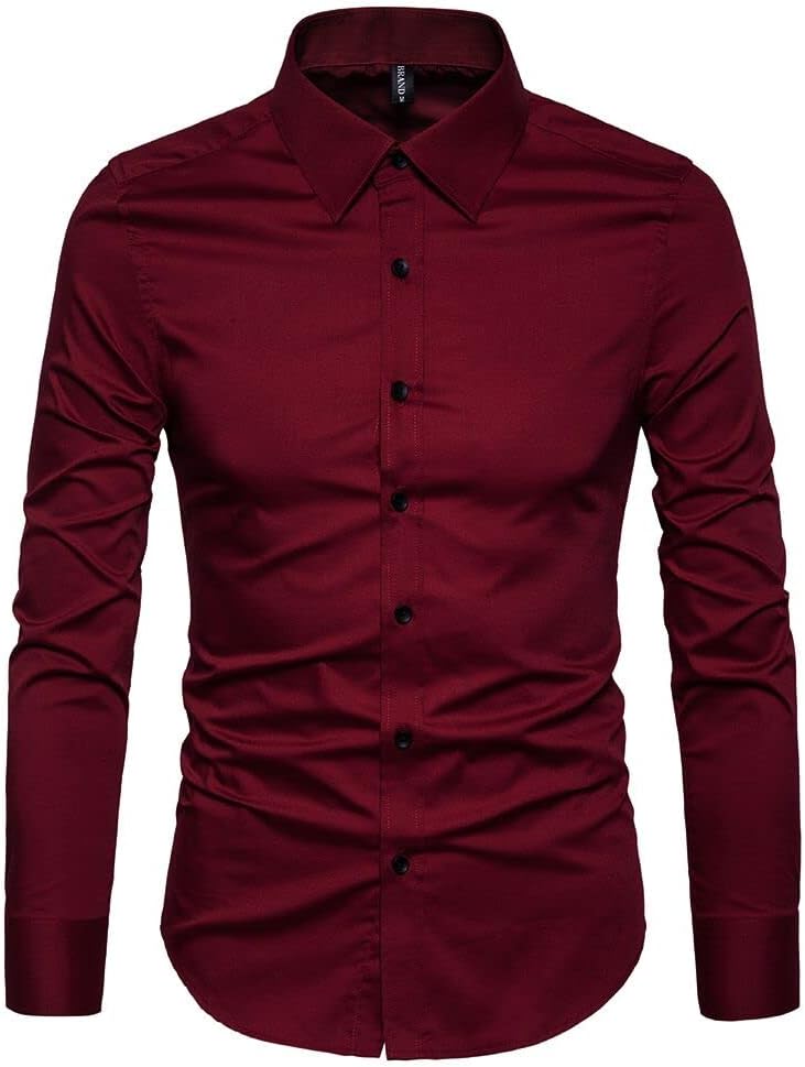 LOCALMODE Men's Slim Fit Cotton Business Shirt Solid Long Sleeve Button Down Dress Shirts - Image 2