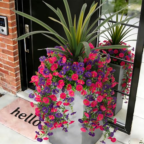 TakeArt Fake Artificial Morning Glory Flowers for Outdoor+Faux Orchid Plant